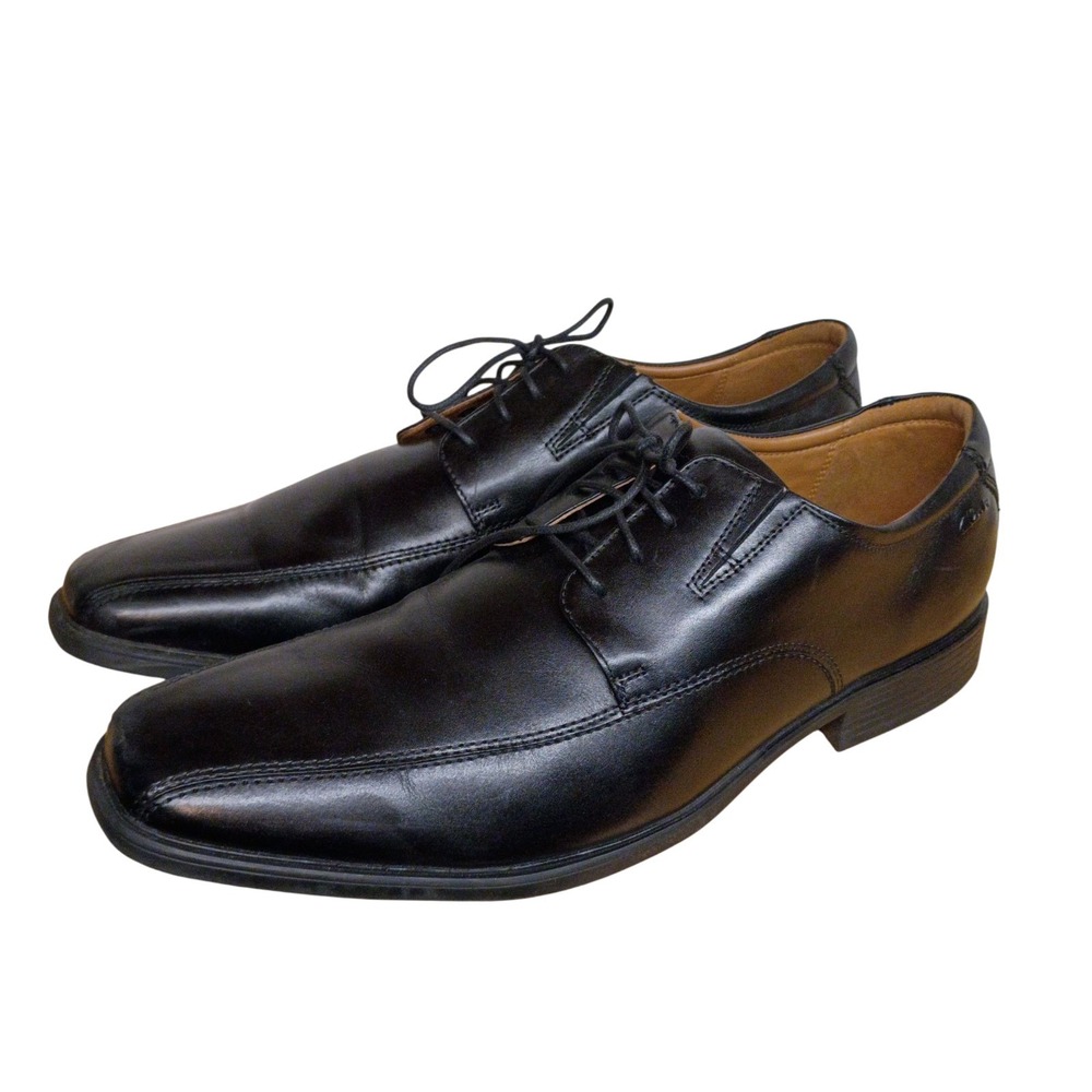 Men's Clarks Tilden Walk Lace-Up Oxfords Shoes Black Leather Square Toe Sz 14 M